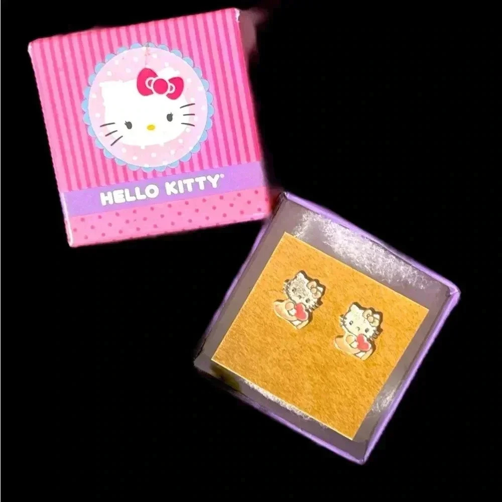 Vintage 1999 Child Size Hello Kitty Sterling Silver & Enamel Post Earrings